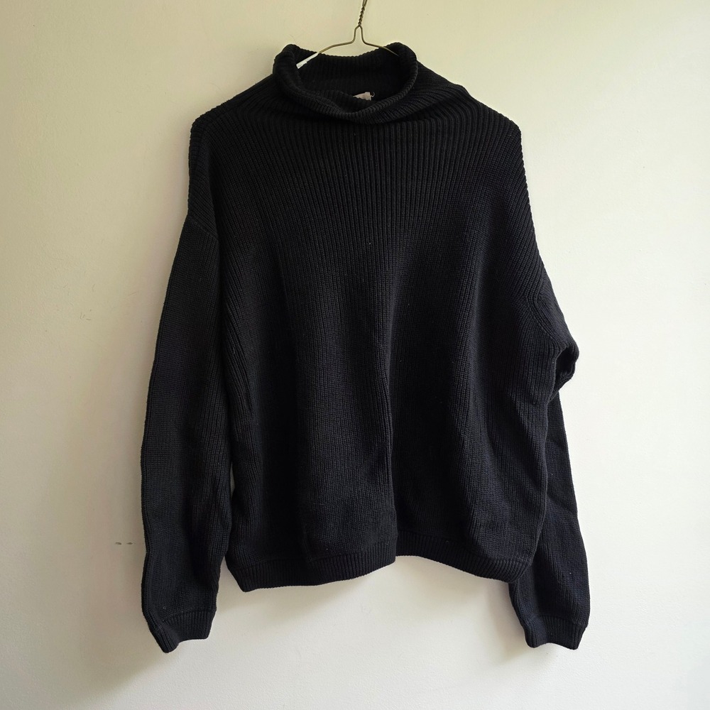 Belford Black 100% Pima Cotton Ribbed Roll Neck Sweater Womens Medium Quiet Lux